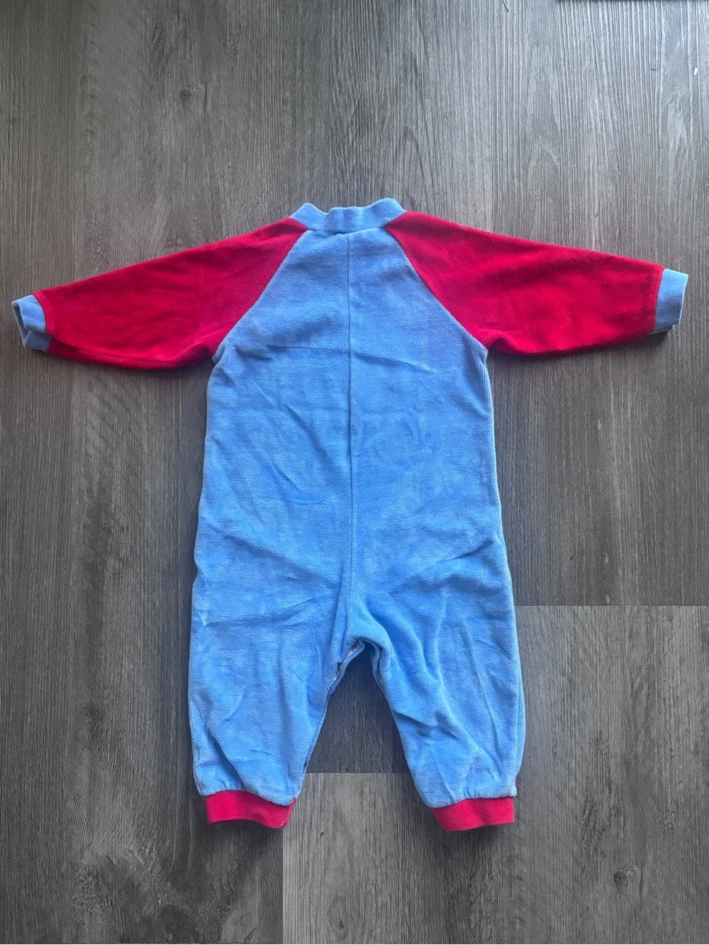 Vintage Carter’s Blue and Red Football Teddy Bear Velour One-Piece, 9 months